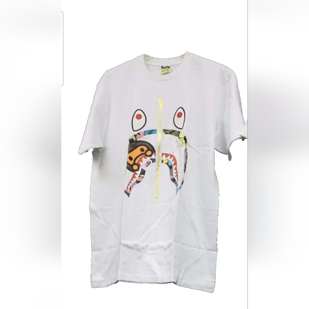 New BAPE Shark T-shirt Multicamo x White A Bathing Ape Size Medium Shirt Men's